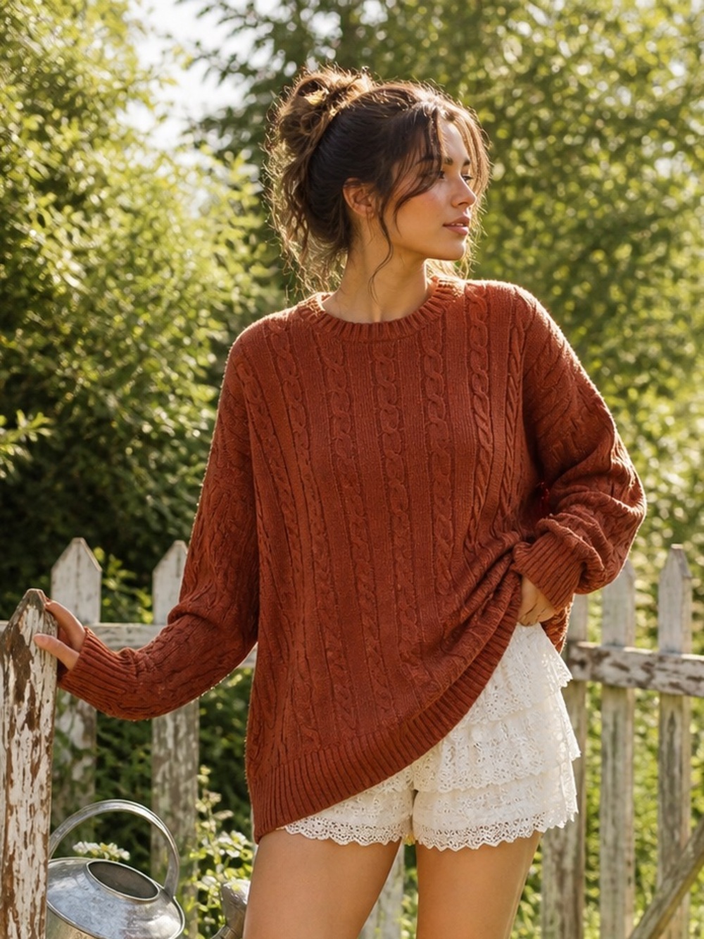 Vintage Croft & Barrow Burn Orange Cable Knit Crewneck Sweater
